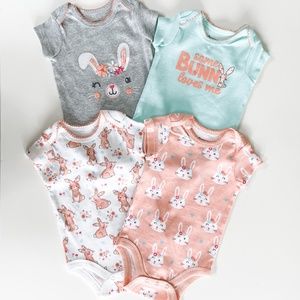 Baby Girl 4-Pack Bunny Onesie Bodysuits